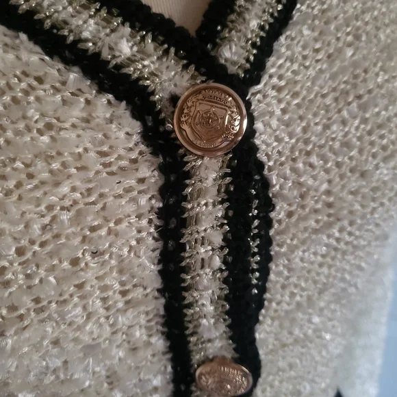 Vintage White Black Knit Sweater S - Picture 7 of 10